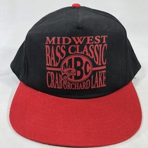 VTG MIDWEST BASS CLASSIC MBC HAT CAP CRAB ORCHARD LAKE SNAPBACK BLACK RED FISHIN